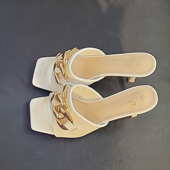 BRAND NEW SHOELAND SQUARE TOE SLIP-ON FOOT OPEN TOE GOLD CHAIN LINKING S…G1 - Picture 8 of 16